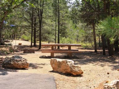 Picnic table, fire pit, and parking spot, Mather Campground