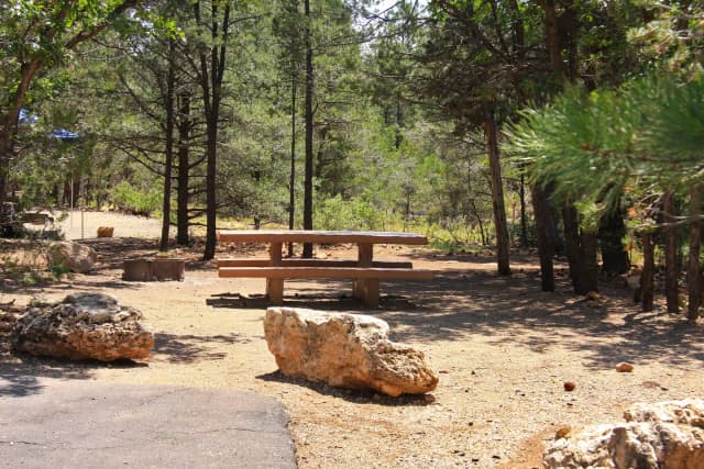 Picnic table, fire pit, and parking spot, Mather Campground