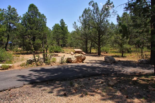 Picnic table, fire pit, and parking spot, Mather Campground