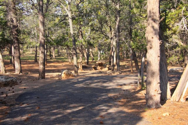 Picnic table, fire pit, and parking spot, Mather Campground