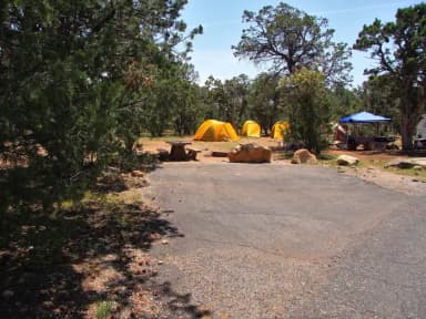 Picnic table, fire pit, and parking spot, Mather Campground