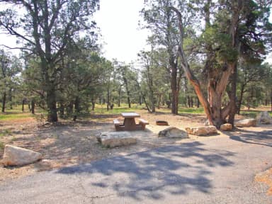 Picnic table, fire pit, and parking spot, Mather Campground