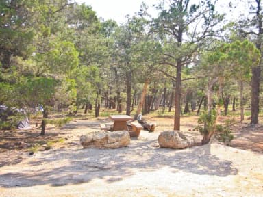 Picnic table, fire pit, and parking spot, Mather Campground
