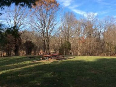 Site 6 with fire ring and picnic benches.