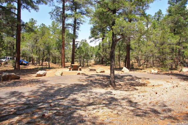 Picnic table, fire pit, and parking spot, Mather Campground