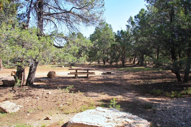 Picnic table, fire pit, and parking spot, Mather Campground