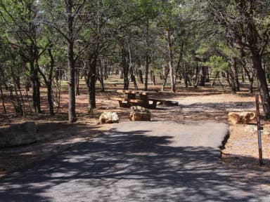 Picnic table, fire pit, and parking spot, Mather Campground