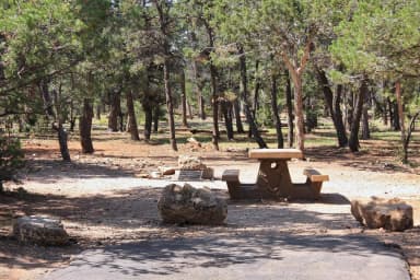 Picnic table, fire pit, and parking spot, Mather Campground