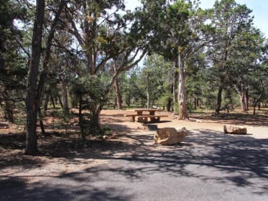 Picnic table, fire pit, and parking spot, Mather Campground