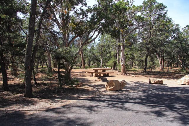 Picnic table, fire pit, and parking spot, Mather Campground