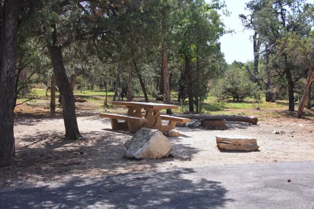 Picnic table, fire pit, and parking spot, Mather Campground