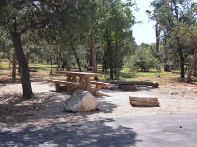 Picnic table, fire pit, and parking spot, Mather Campground