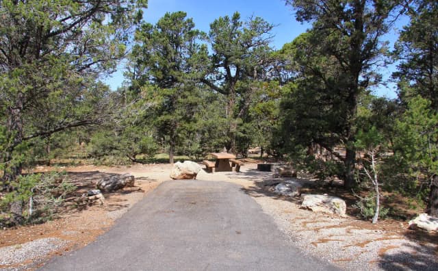 Picnic table, fire pit, and parking spot, Mather Campground