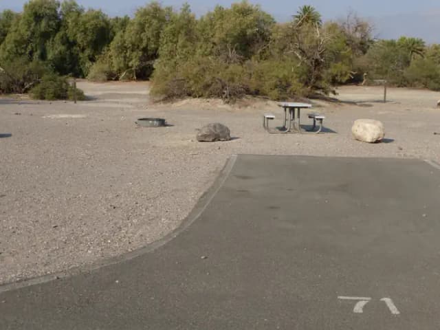 Furnace Creek Campground standard nonelectric site #71 with picnic table and fire ring.
