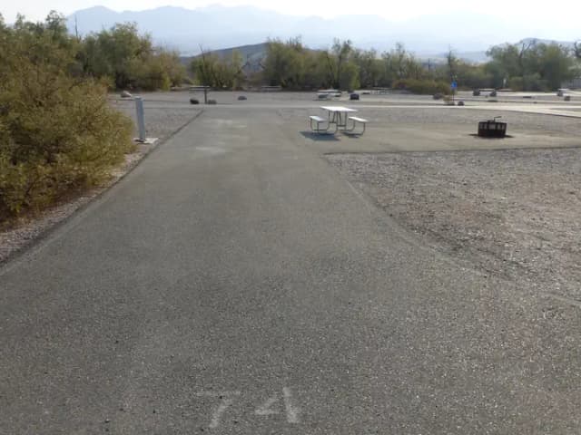 Furnace Creek ADA accessible  full hookup site #74. Water, sewer, and 30/50 amp electric connection. One accessible fire pit and picnic table.