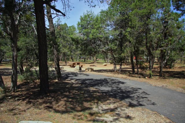 Picnic table, fire pit, and parking spot, Mather Campground