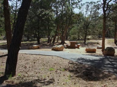 Picnic table, fire pit, and parking spot, Mather Campground