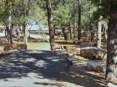 Picnic table, fire pit, and parking spot, Mather Campground