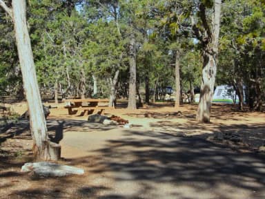 Picnic table, fire pit, and parking spot, Mather Campground