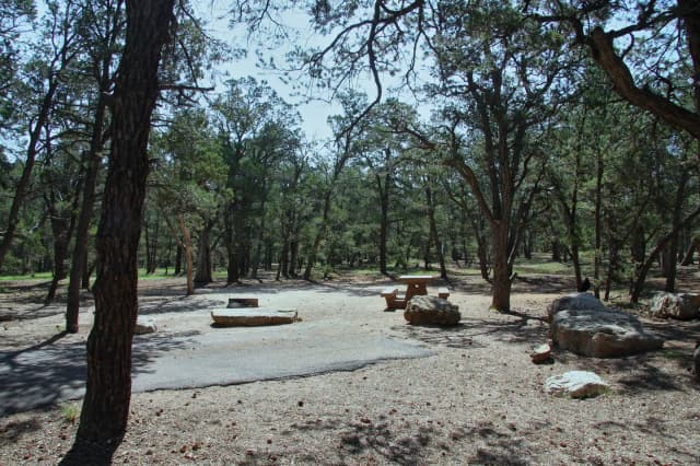 Picnic table, fire pit, and park spot, Mather Campground