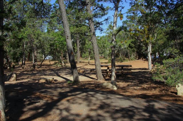 Picnic table, fire pit, and park spot, Mather Campground