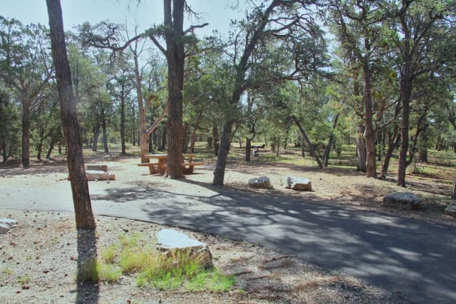 Picnic table, fire pit, and park spot, Mather Campground