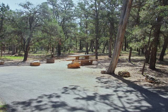Picnic table, fire pit, and park spot, Mather Campground