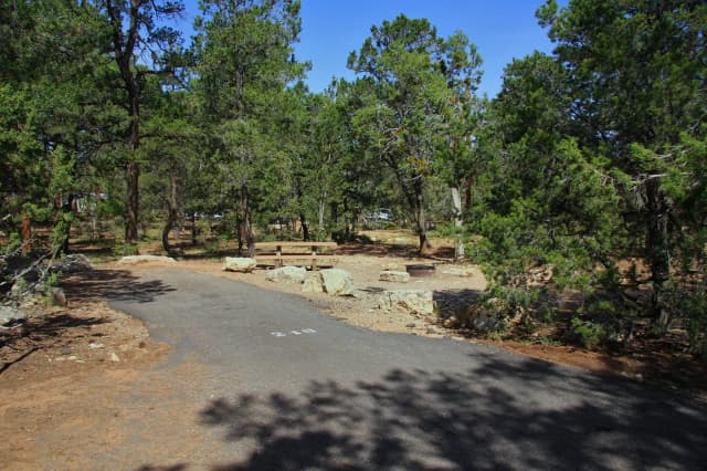 Picnic table, fire pit, and park spot, Mather Campground
