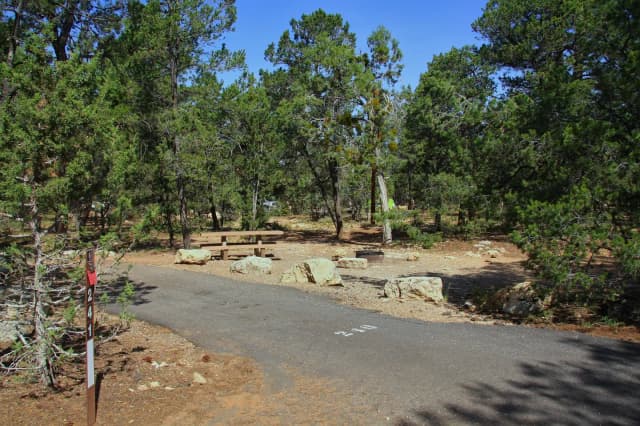 Picnic table, fire pit, and park spot, Mather Campground