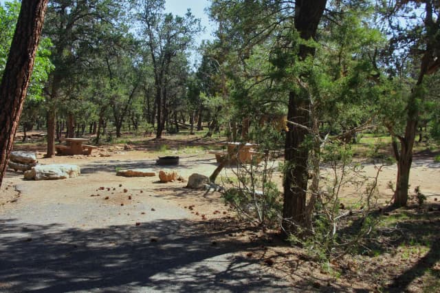 Picnic table, fire pit, and park spot, Mather Campground