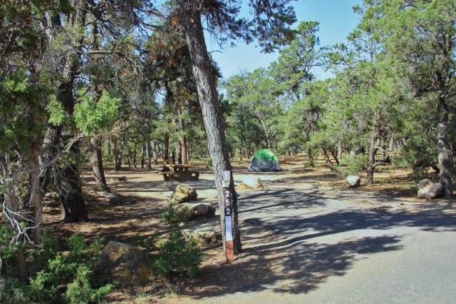 Picnic table, fire pit, and park spot, Mather Campground