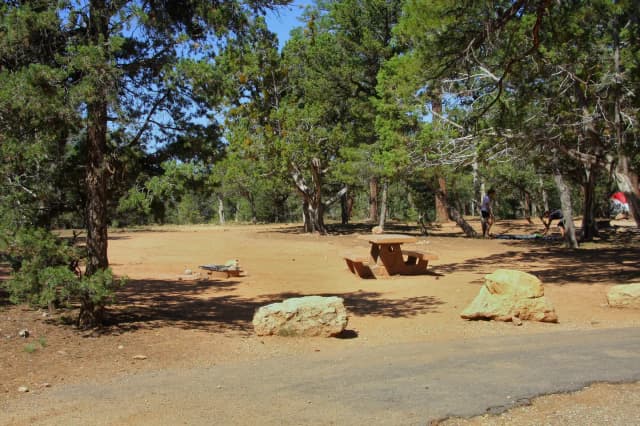Picnic table, fire pit, and park spot, Mather Campground