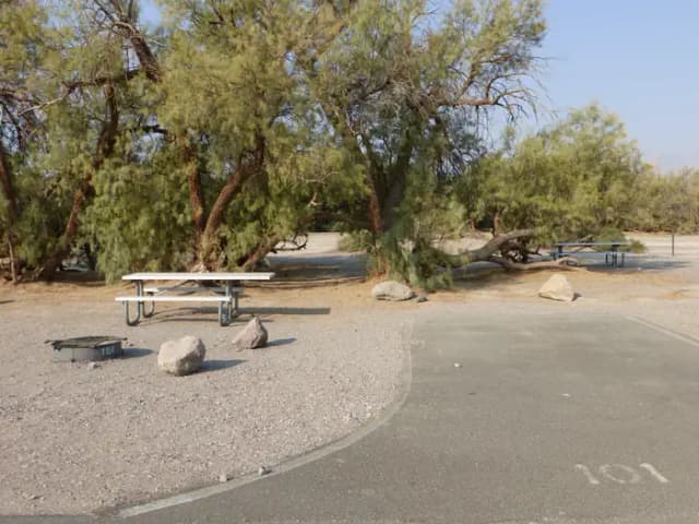 Furnace Creek Campground standard nonelectric tent only drive in site #101 with picnic table and fire ring.