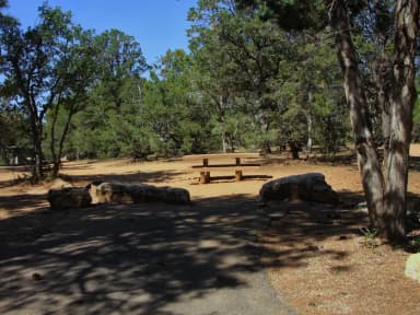 Picnic table, fire pit, and parking spot, Mather Campground