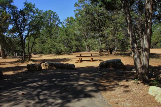 Picnic table, fire pit, and parking spot, Mather Campground