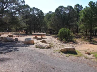 Picnic table, fire pit, and parking spot, Mather Campground