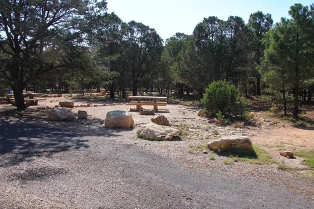 Picnic table, fire pit, and parking spot, Mather Campground