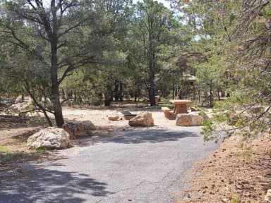 Picnic table, fire pit, and parking spot, Mather Campground