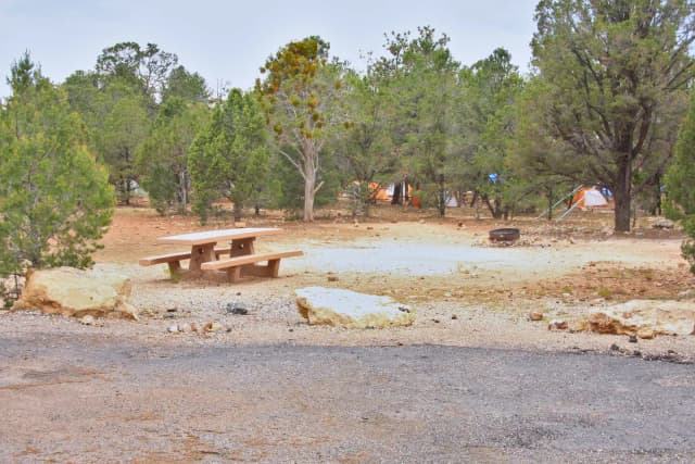 Picnic table, fire pit, and parking spot, Mather Campground