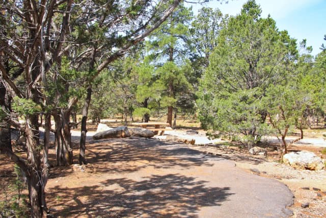 Picnic table, fire pit, and parking spot, Mather Campground