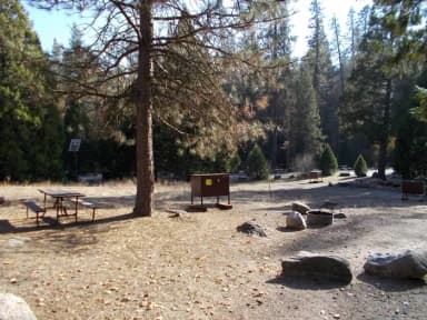 Food locker, picnic table, and fire ring
