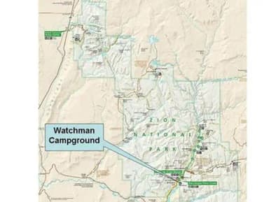 Zion map, Watchman Campground