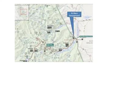 A map indicating the location of St. Mary Campground, St. Mary Campground