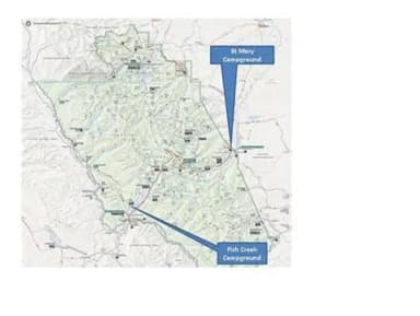 A map comparing the locations of Fish Creek and St. Mary Campgrounds, Fish Creek Campground