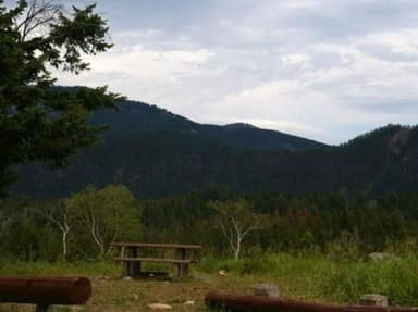 Campsite with mountain view,  picnic table & fire ring
