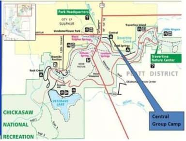 Map of where Central Group Campground in located., Central Group Camp (Chickasaw)