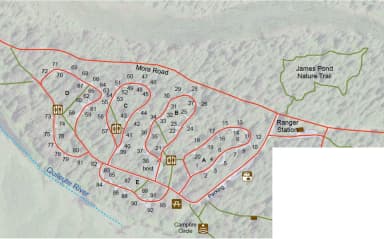 map with campground, Loop D · Site 66 at Mora Campground
