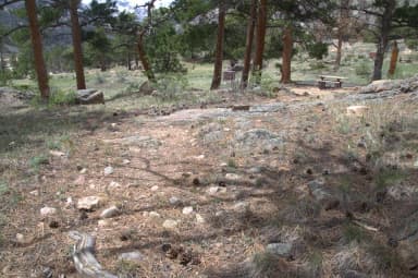 Site 227 - gravel trail to site, filed by the agency against 2 campsites at Rocky Mountain National Park Moraine Park Campground