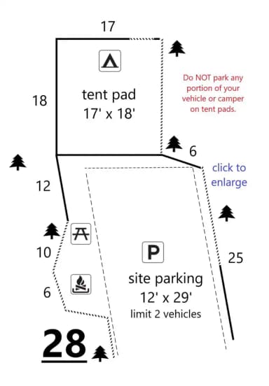 Site #28 Layout, Generator · Site 28 at D.H. Day Campground